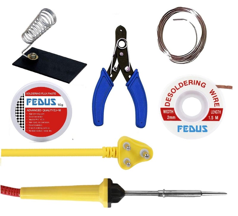 Fedus 25W Soldering Iron Kit,Soldering Wire,Soldering Flux,Wire Cutter,Stand Wick 25 W Simple(Flat Tip) - Image 1