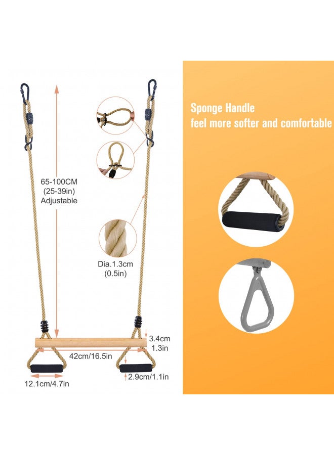 YAERSI Wooden Trapeze Swing Bar with Gym Rings for Children's Swing Set Indoor Outdoor Garden,Yard,Playground - Image 1
