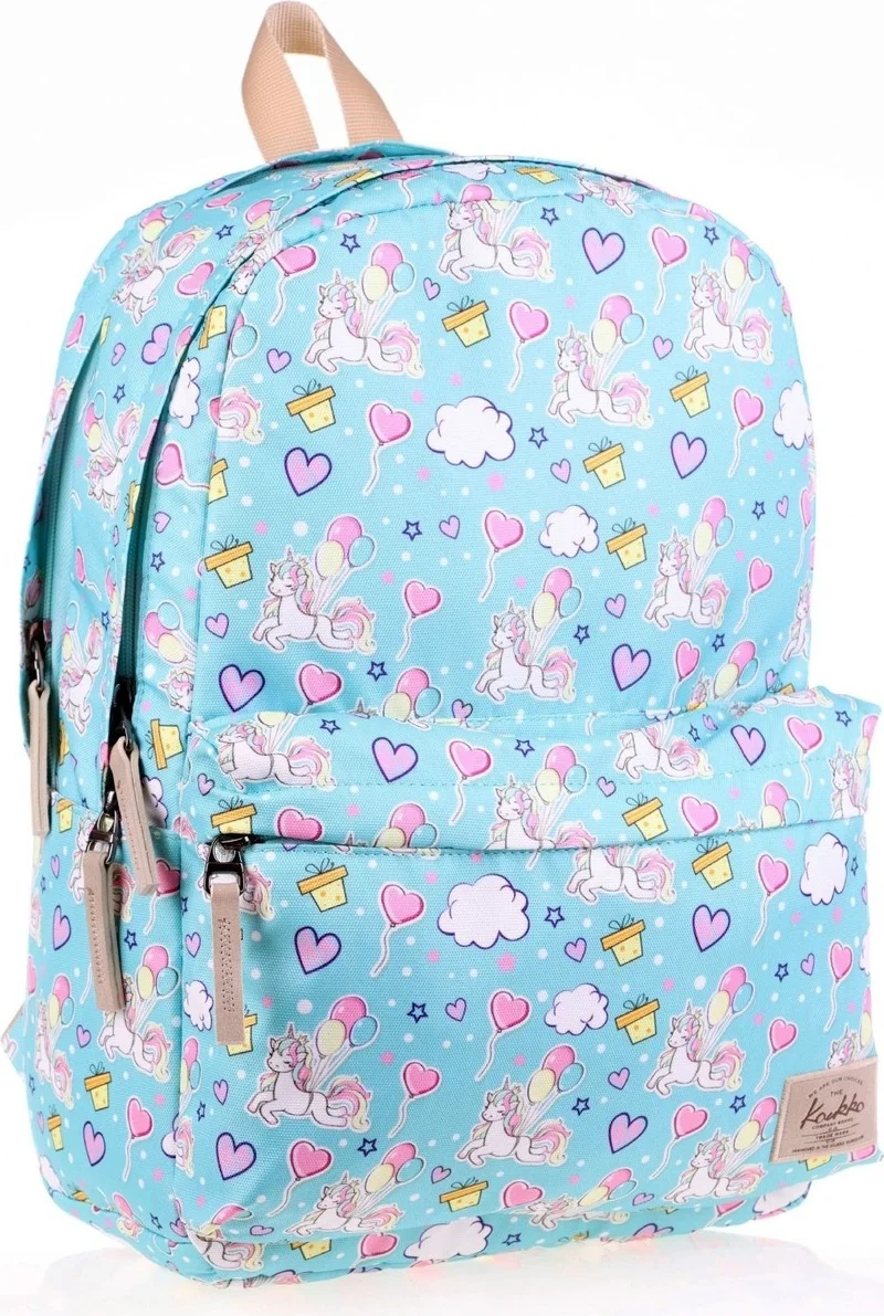 KAUKKO Nature Blue Turquoise Unicorn School Bag