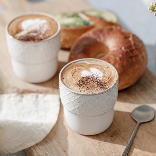 MIKIGEY Espresso Cups Set of 2, 4oz Espresso Shot Cups, Mini Coffee Mugs Farmhouse Decor, Demitasse Cup Perfect for Coffee Maker, Microwave and Dishwasher Safe, (Embossed Stripes+Checks - Image 4