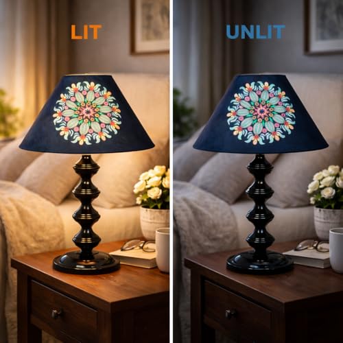 tu casa Halo Glow Table Lamp | Black Metal Bedside Lamp | French Floral Print Satin Shade | Home Decor Lighting for Bedroom Living Room Lounge Office Study | 1.5m Cable (No Bulb) | Festival Gifting - Image 4