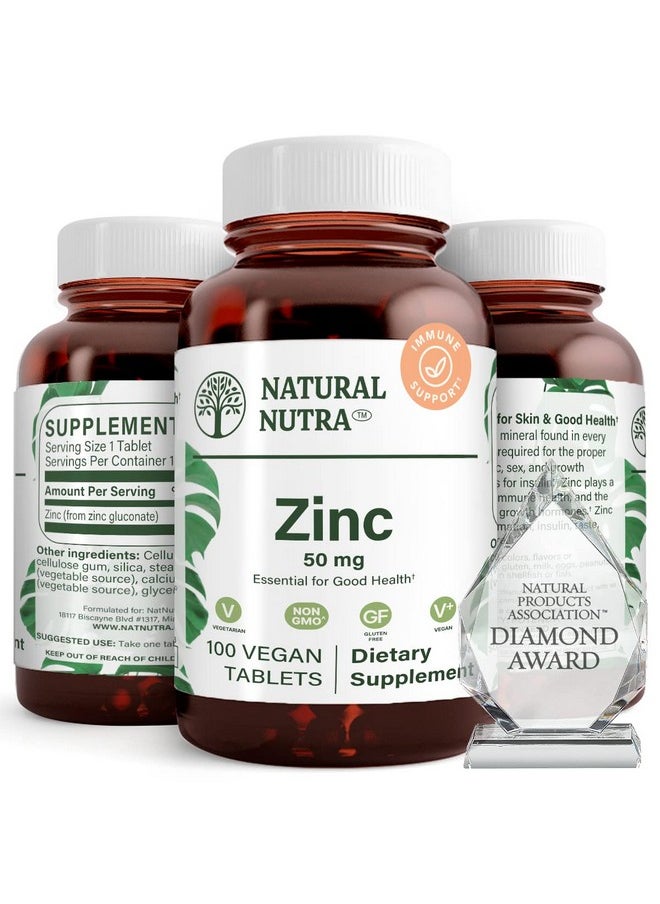 Natural Nutra Zinc Gluconate 50Mg Supplement For Immune Support Skin Enhance Taste And Smell Gluten Free 50Mg 100 Vegan Tablets  - Image 1