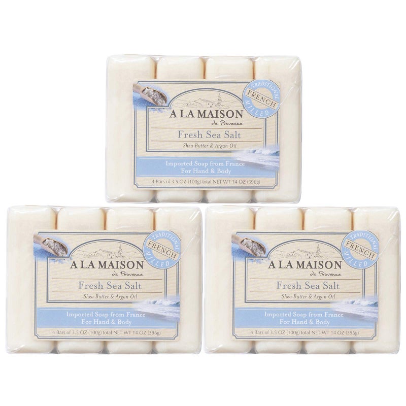 A LA MAISON Fresh Sea Salt Bar Soap - Uses: Hand and Body, Triple Milled, Essential Oils, Biodegradable, Plant Based, Vegan, Cruelty-Free, Alcohol & Paraben Free (12 Bars of Soap, 3.5 oz) - Image 1