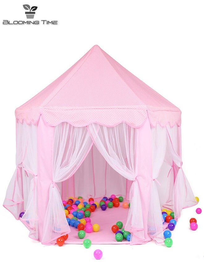 BLOOMING TIME - Children's Tent Indoor Tulle Hexagonal Baby Decoration Play House Princess Play Castle Tent Doll House Pink - Image 1