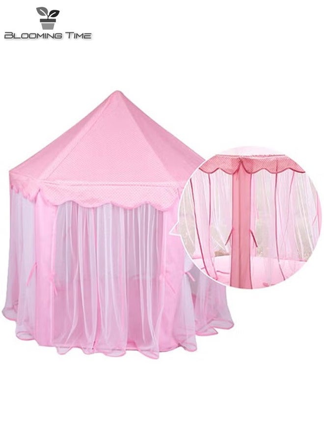 BLOOMING TIME - Children's Tent Indoor Tulle Hexagonal Baby Decoration Play House Princess Play Castle Tent Doll House Pink - Image 1