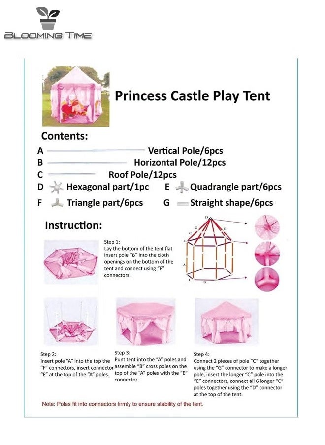 BLOOMING TIME - Children's Tent Indoor Tulle Hexagonal Baby Decoration Play House Princess Play Castle Tent Doll House Pink - Image 1