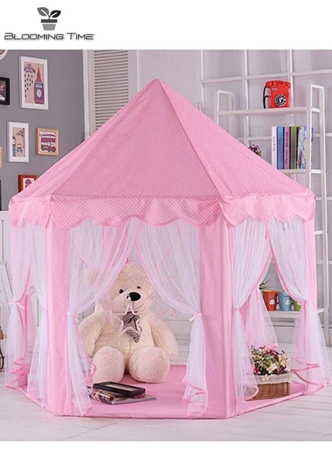 BLOOMING TIME - Children's Tent Indoor Tulle Hexagonal Baby Decoration Play House Princess Play Castle Tent Doll House Pink - Image 1