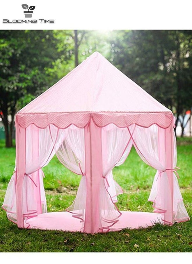 BLOOMING TIME - Children's Tent Indoor Tulle Hexagonal Baby Decoration Play House Princess Play Castle Tent Doll House Pink - Image 1