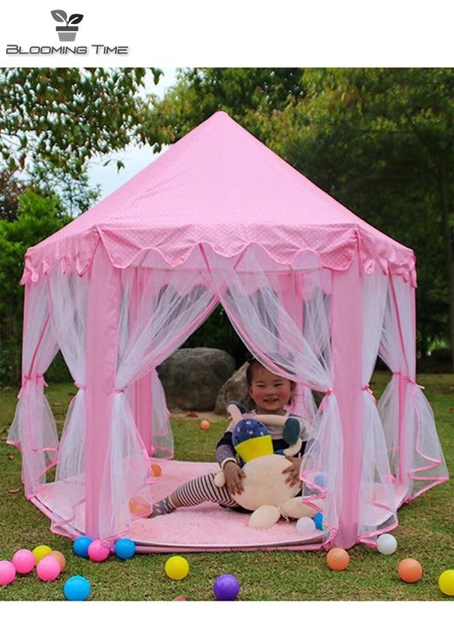 BLOOMING TIME - Children's Tent Indoor Tulle Hexagonal Baby Decoration Play House Princess Play Castle Tent Doll House Pink - Image 1