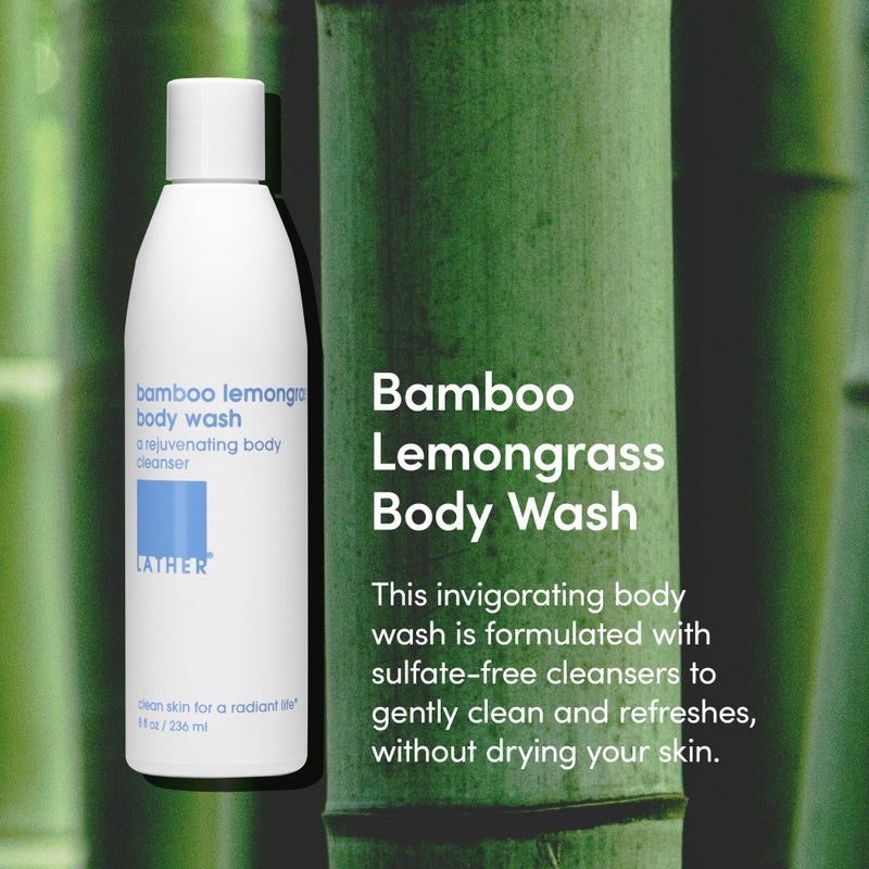 LATHER - Bamboo Lemongrass Natural Body Wash, 8 fl oz - Shower Gel Cleanser - Body Soap - Essential Oils - Green Tea, Aloe Vera, Jasmine - All Skin Types, Vegan, Cruelty Free - Beauty & Skincare - Image 2