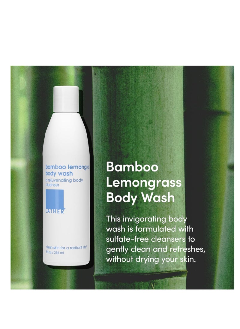 LATHER - LATHER - Bamboo Lemongrass Natural Body Wash, 8 fl oz - Shower Gel Cleanser - Body Soap - Essential Oils - Green Tea, Aloe Vera, Jasmine - All Skin Types, Vegan, Cruelty Free - Beauty & Skincare - Image 1