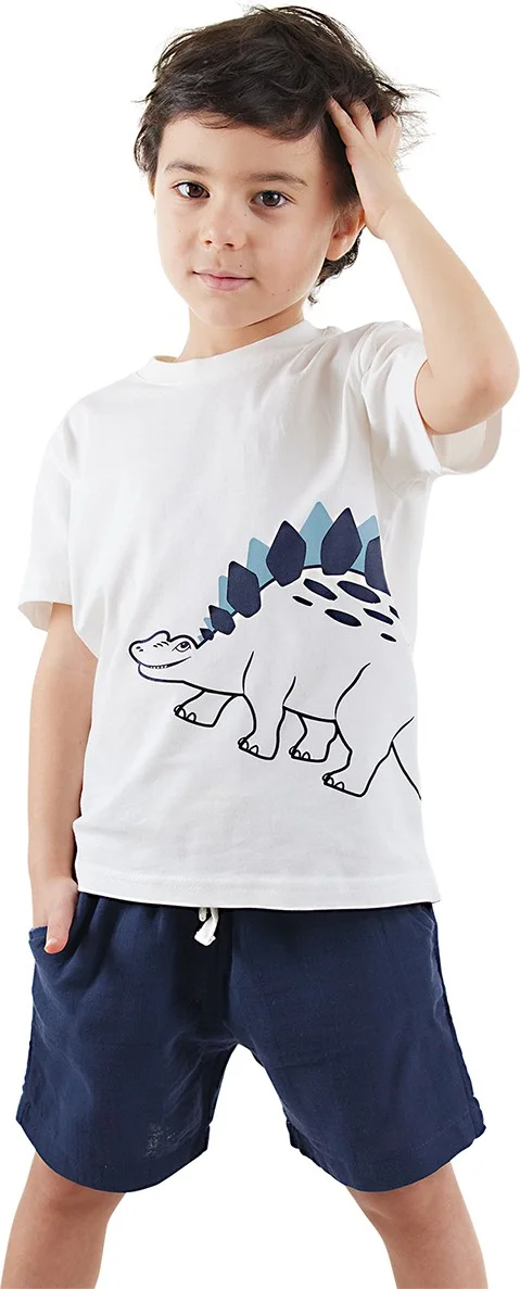 Denokids Dinosaur Boy T-Shirt Muslin Shorts Set