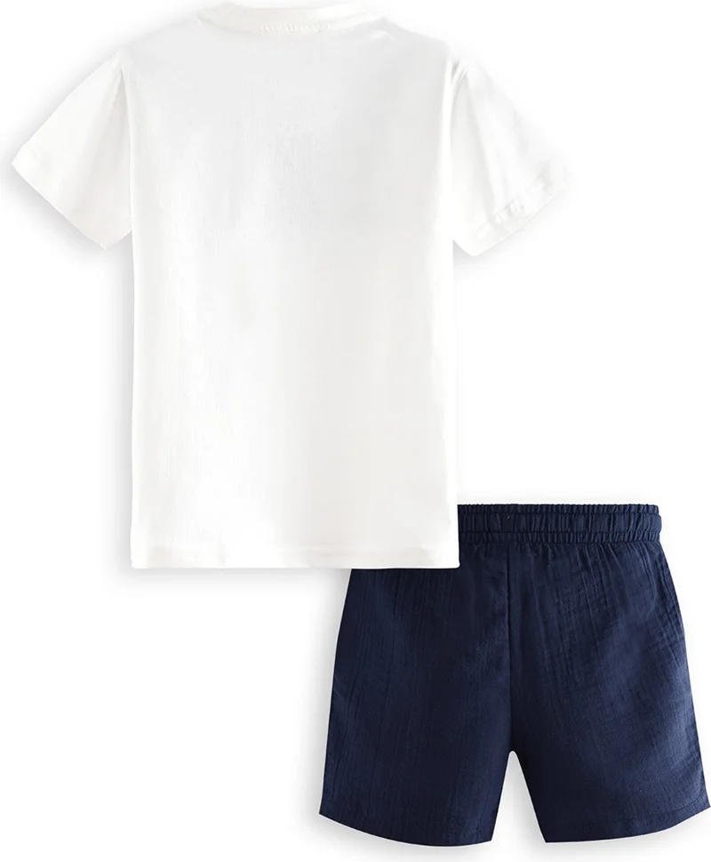 Denokids Dinosaur Boy T-Shirt Muslin Shorts Set