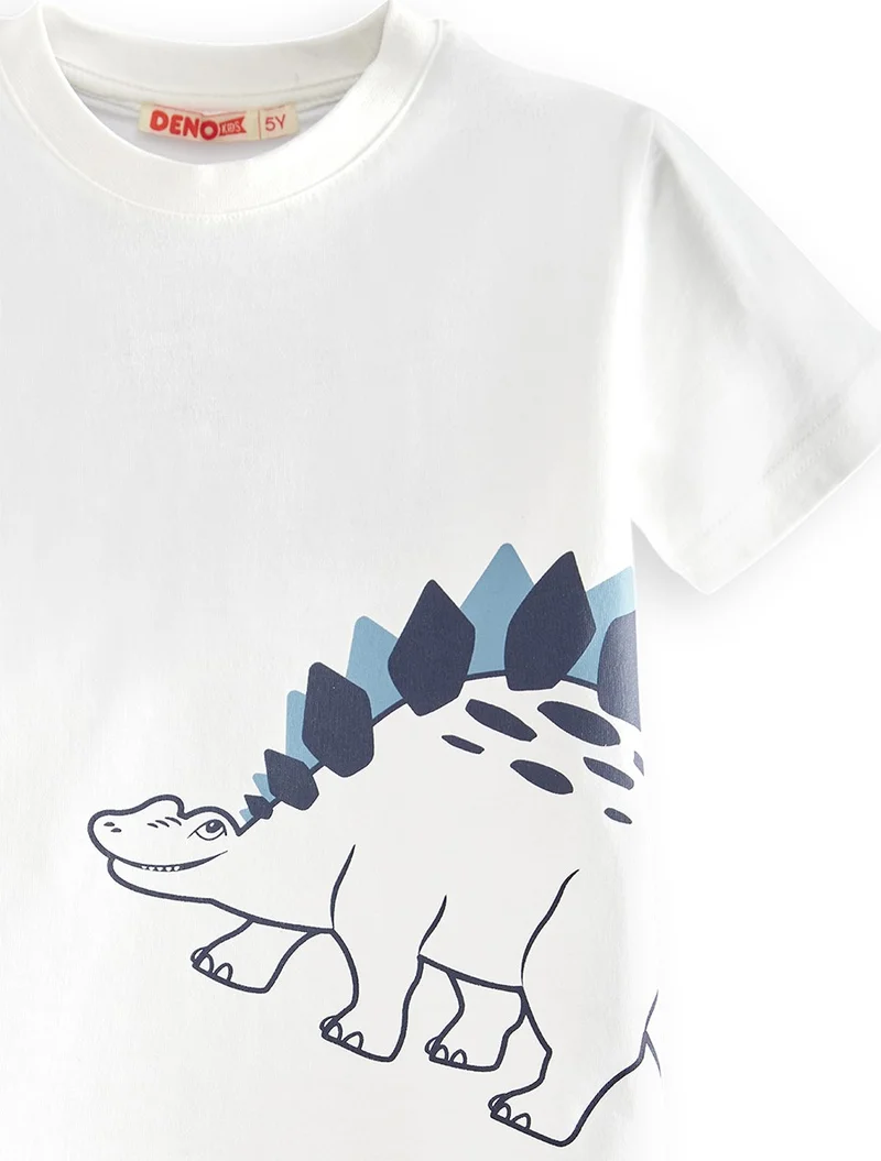 Denokids Dinosaur Boy T-Shirt Muslin Shorts Set
