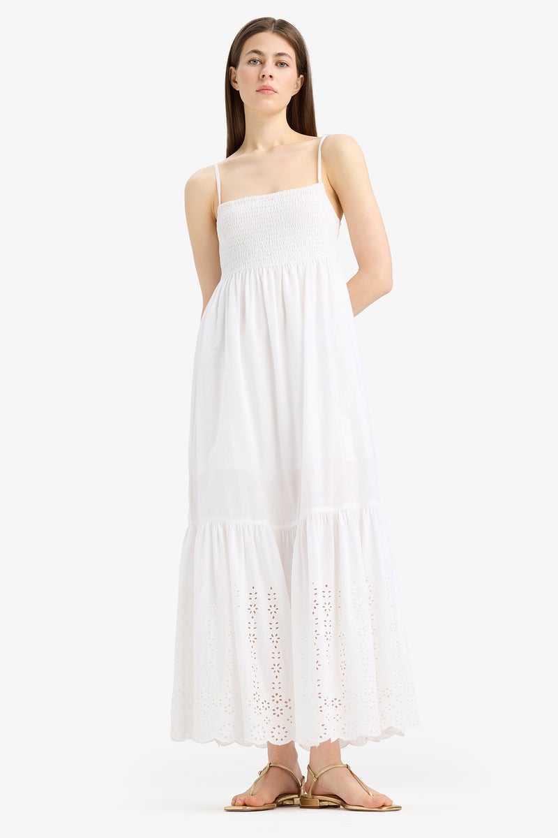 DeFacto White Woman Elastic Collar Cotton Maxi Dress Casual - Image 4
