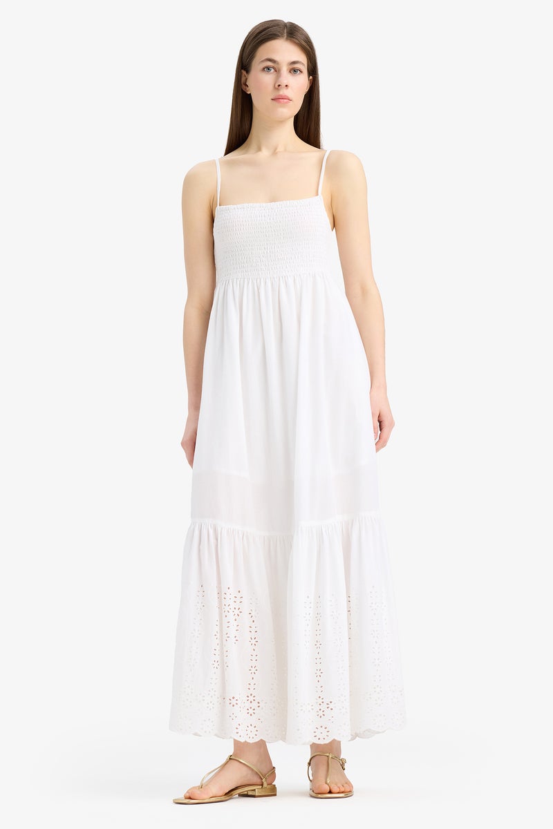 DeFacto White Woman Elastic Collar Cotton Maxi Dress Casual - Image 2