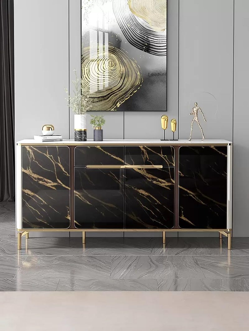 Barebeauty 60CM X 200CM Kitchen Wallpaper Oil Proof,Waterproof self-Adhesive Wall Stickers for Kitchen Anti-Mold and Heat Resistant Aluminium Backsplash Wallpaper (Black) (Black Gold) - Image 3