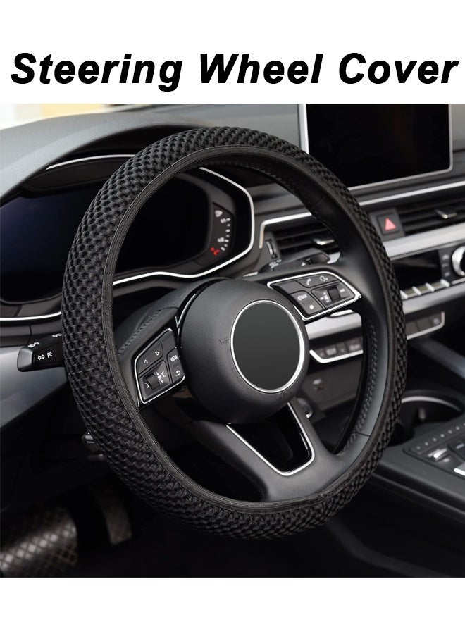 Elastic Stretch Steering Wheel Cover,Warm in Winter and Cool in Summer, Universal 38cm, Microfiber Breathable Ice Silk, Black - Image 1