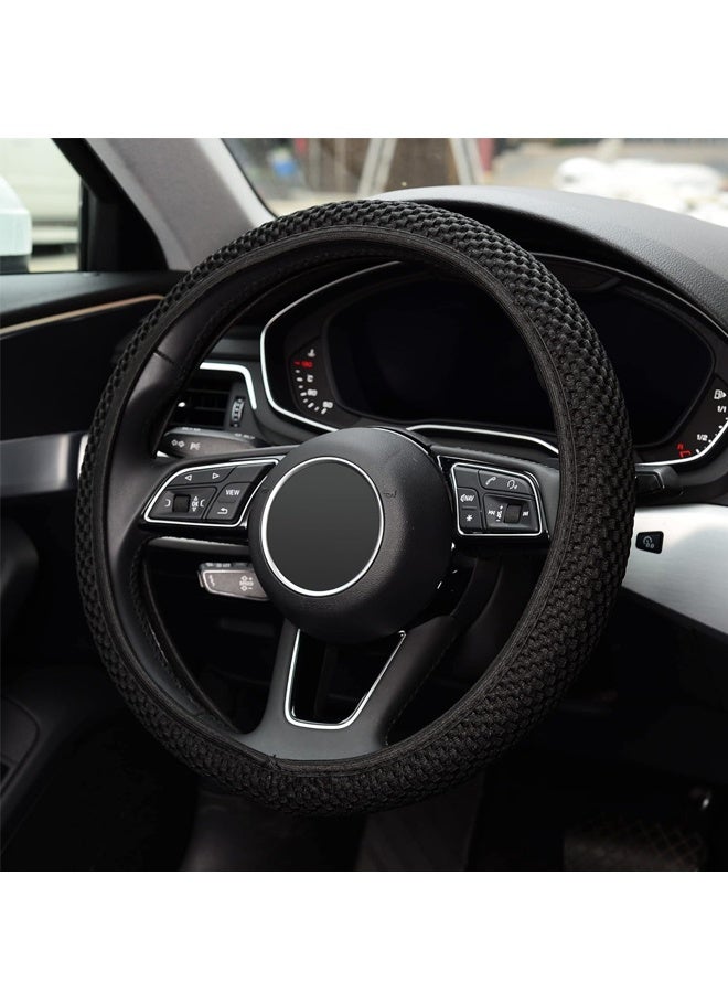 Elastic Stretch Steering Wheel Cover,Warm in Winter and Cool in Summer, Universal 38cm, Microfiber Breathable Ice Silk, Black - Image 3