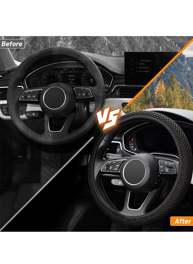 Elastic Stretch Steering Wheel Cover,Warm in Winter and Cool in Summer, Universal 38cm, Microfiber Breathable Ice Silk, Black - Image 4