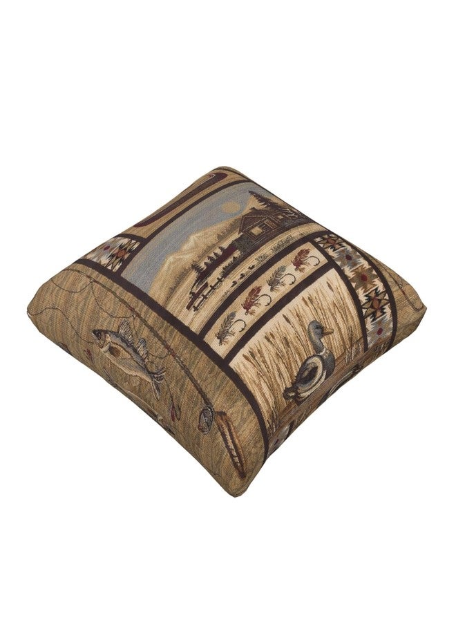 DATANSEN Set of 2 Square 18x18 inch Retro Black Throw Pillow Covers Rustic Lodge Decorative Throw Pillowcase for Home Sofa Thick Cotton Linen Cushion Cases (45x45 cm) Fly Fishing Canoe Log Cabin - Image 2