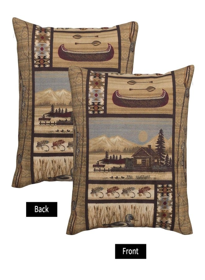 DATANSEN Set of 2 Square 18x18 inch Retro Black Throw Pillow Covers Rustic Lodge Decorative Throw Pillowcase for Home Sofa Thick Cotton Linen Cushion Cases (45x45 cm) Fly Fishing Canoe Log Cabin - Image 3