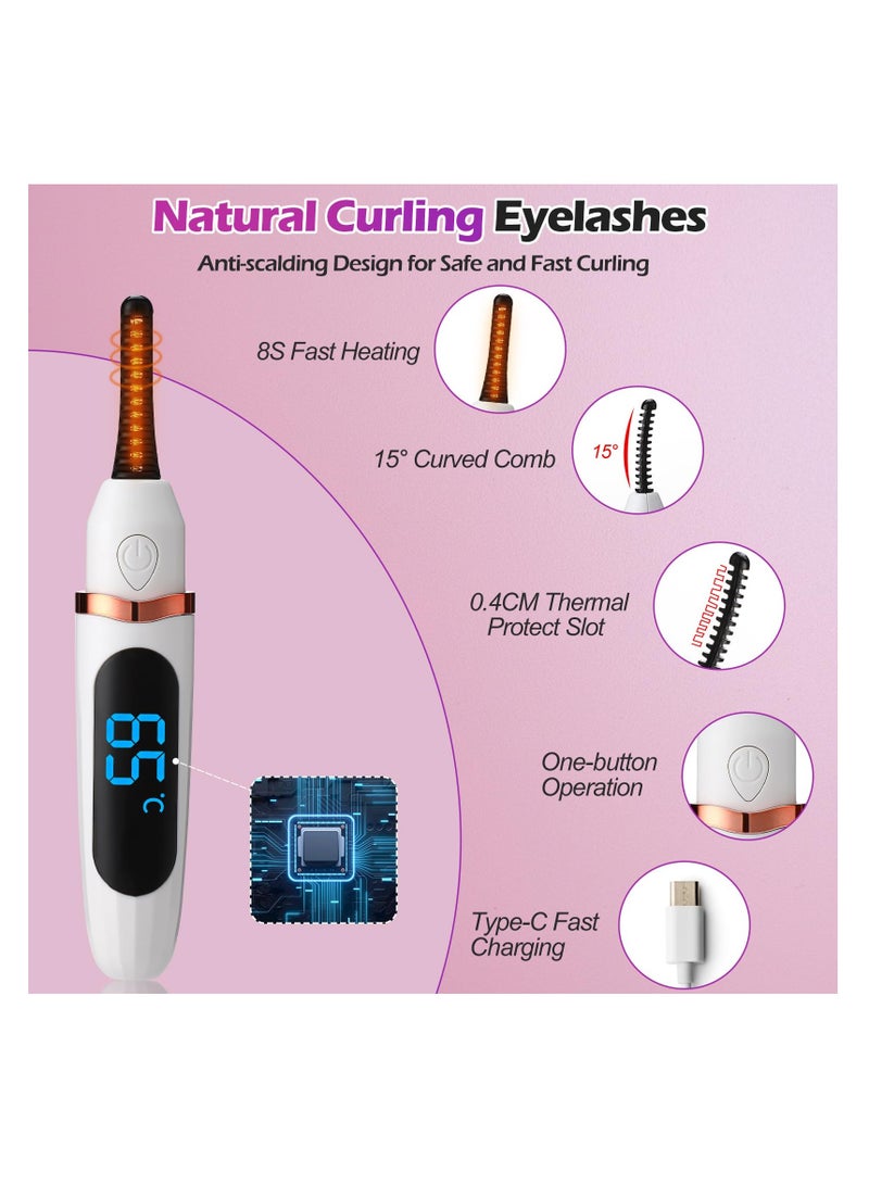 Heated Electric Eyelash Curler with 8-Second Fast Heating, LED Display, 3 Temperature Settings, and 24-Hour Long-Lasting Results for Perfect Lashes for Women and Girls. - Image 5