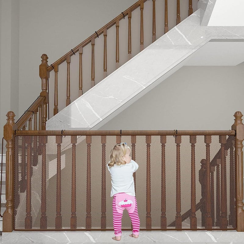 Bukela Stairway Net, Baby Gate for Stairs with No Drilling, Baby Safety Stair Rail Net, 10 ft L x 2.66 ft H, Baby Safety Nets Balcony Banister Stair Nets for Child, Small Pet,Toy - Indoor & Outdoor - Brown - Image 1