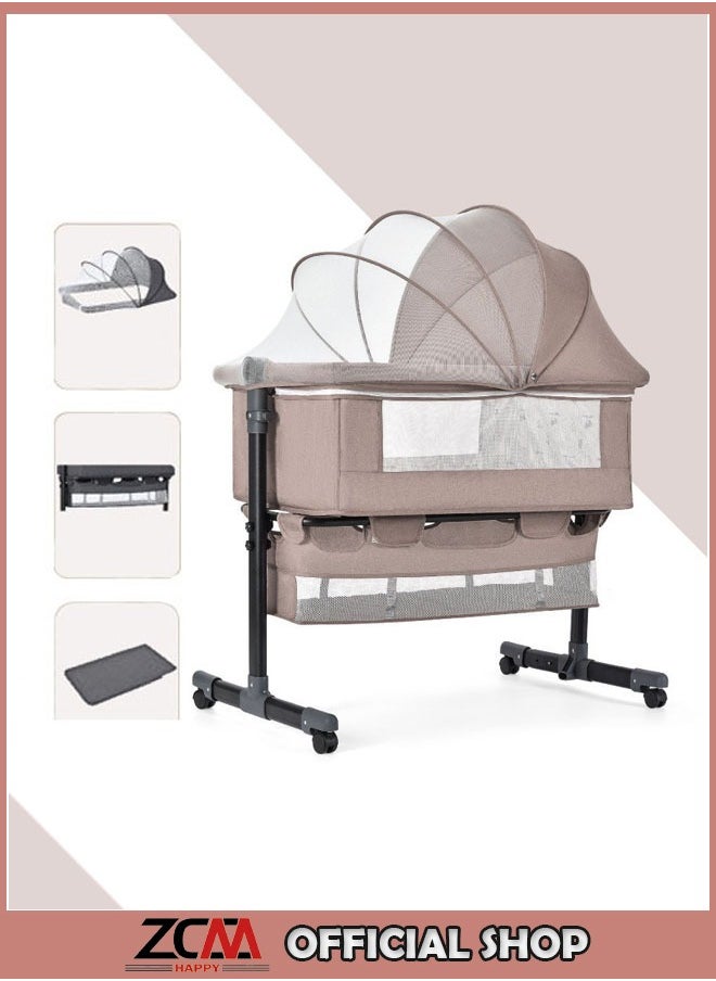 ZCM-HAPPY Multifunctional adjustable portable folding baby bed bedside baby bed toddler cradle with mosquito net  - Image 1