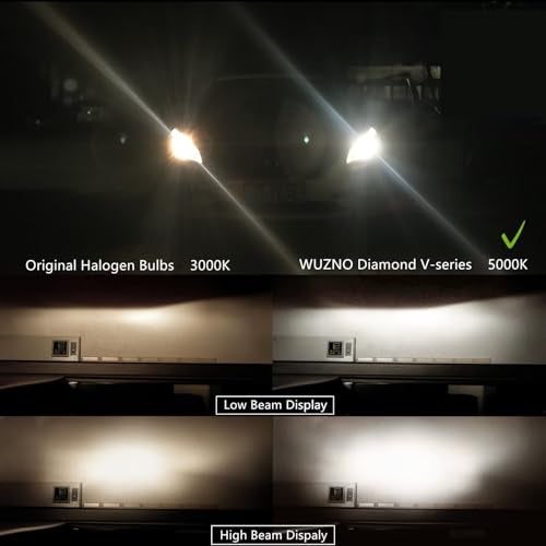 Wuzno Halogen Headlight Bulb Replacement for Hyundai Elantra with Projector 2014 2015 2016, High Beam H7, Low Beam 9005/HB3 Lights Combo, 6000k White, 120% Brightness, 4 Pack - Image 4