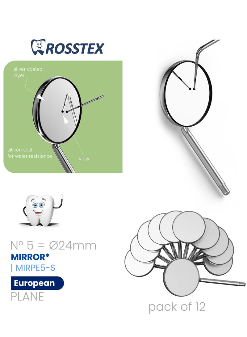 Crosstex Dental Instrument Mirror 5# = Ø24mm Single Side Plane European (Pack Of 12)