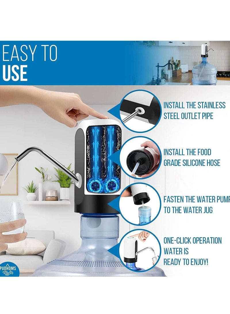Pack of 2 Automatic Water Dispenser Refillable Drinking Water Bottle Cordless Electric Drinking Water Pump Fast Universal Gallon Bottle Water Pump Dispenser Switch Rechargeable Water Dispenser (2) - Image 4