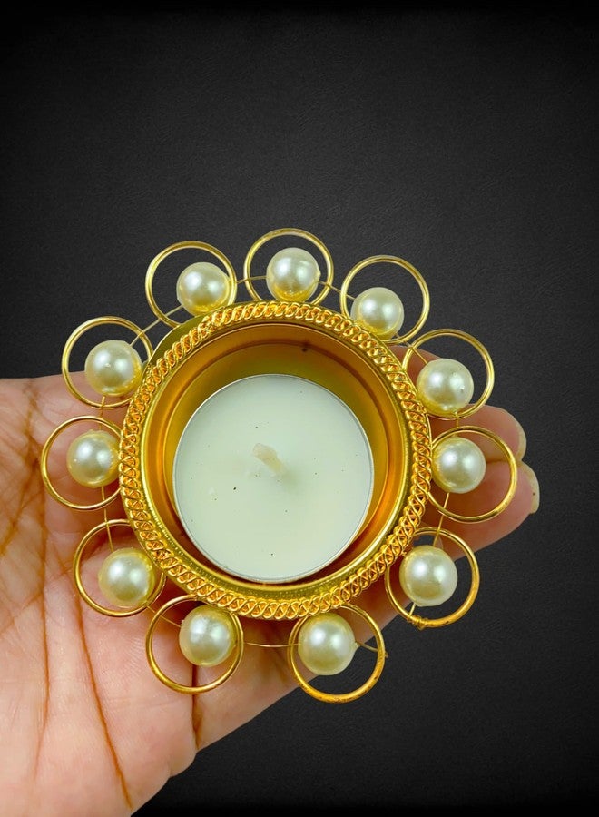 Sesonby (Set of 4) Pearl Tealight Holders for Diwali Decoration Home Decor Tealight Holders Wax with Tealight - Image 4