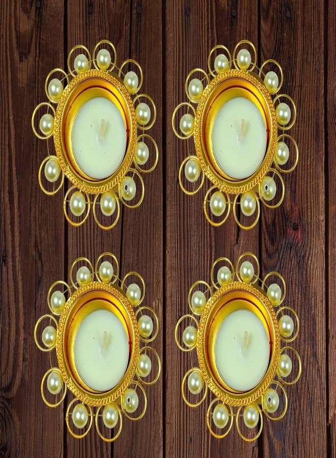 Sesonby (Set of 4) Pearl Tealight Holders for Diwali Decoration Home Decor Tealight Holders Wax with Tealight - Image 3