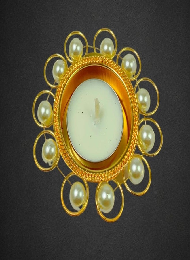 Sesonby (Set of 4) Pearl Tealight Holders for Diwali Decoration Home Decor Tealight Holders Wax with Tealight - Image 2