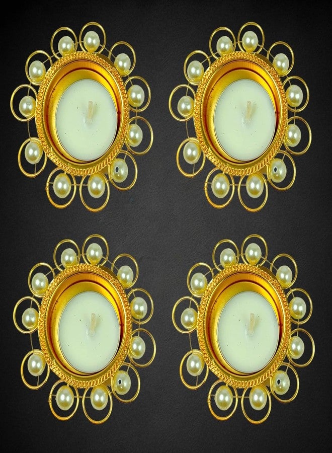Sesonby (Set of 4) Pearl Tealight Holders for Diwali Decoration Home Decor Tealight Holders Wax with Tealight - Image 1