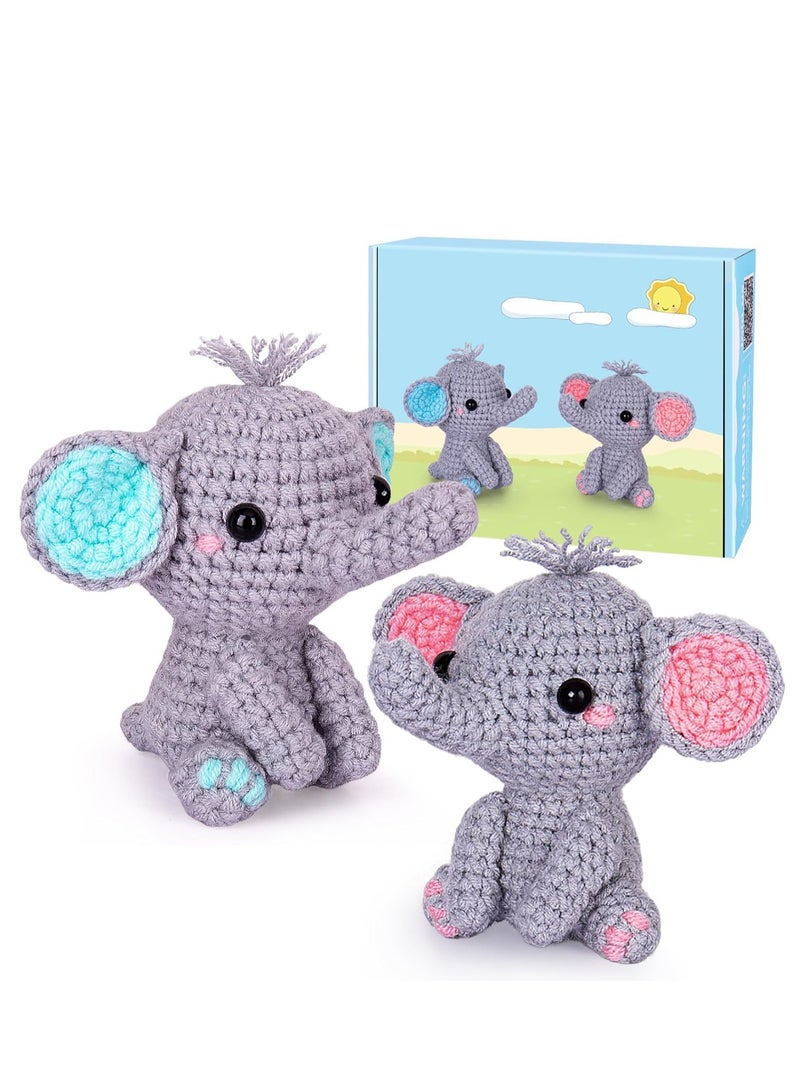 SYOSI Crochet Kit for Beginners, Beginner Starter with Step-by-Step Video Tutorials, Learn to Kits Adults Kids, DIY Knitting Supplies, 2 Pack Elephant Family (40%+ Yarn)  - Image 1