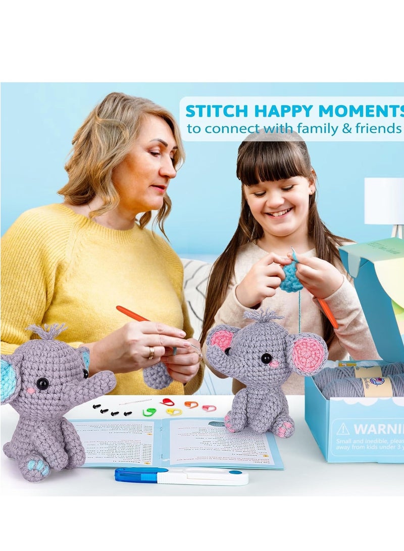 SYOSI Crochet Kit for Beginners, Beginner Starter with Step-by-Step Video Tutorials, Learn to Kits Adults Kids, DIY Knitting Supplies, 2 Pack Elephant Family (40%+ Yarn)  - Image 4
