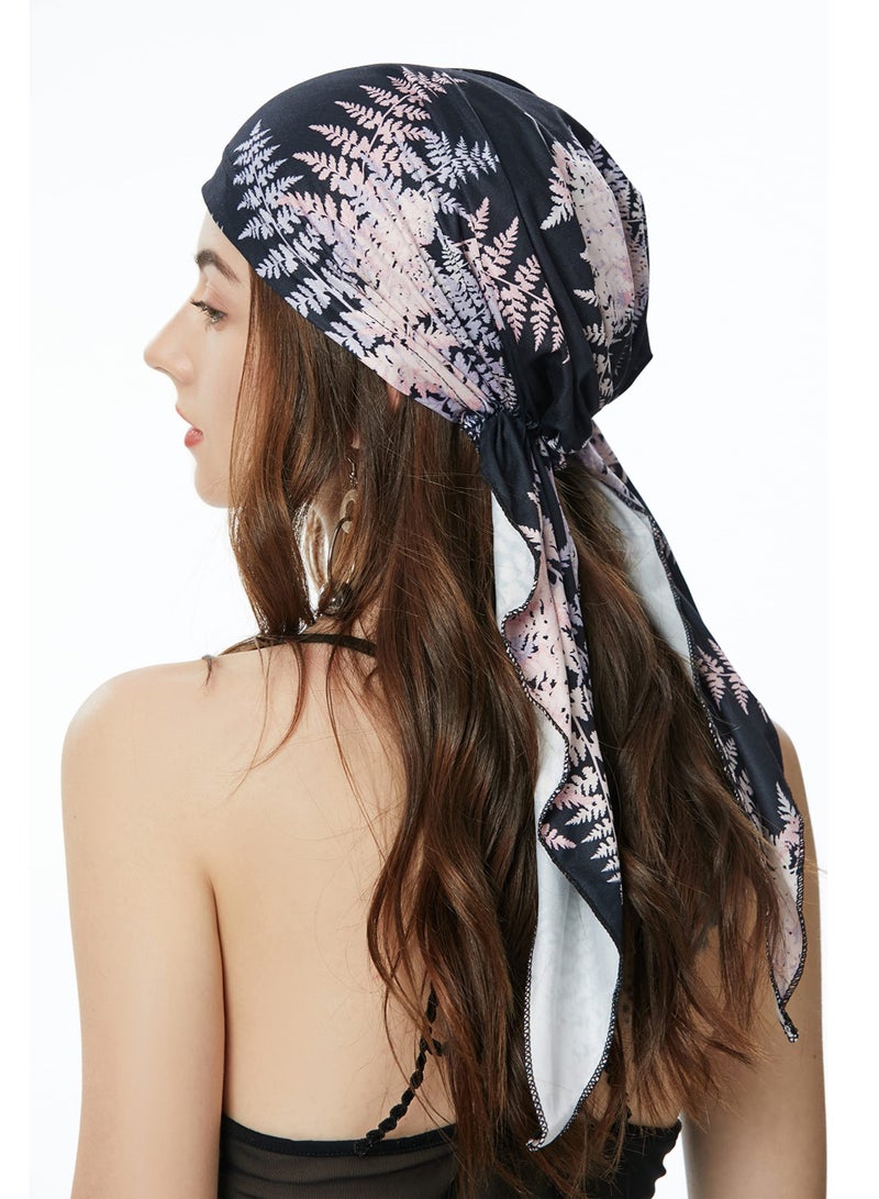 SYOSI Chemo Headwear Pre Tied Head Scarf Headwraps Lightweight Turban Beanie Cap for Women Printed Curved Floral Cloth Hat Muslim Baotou Milk Silk Pullover Small  - Image 4