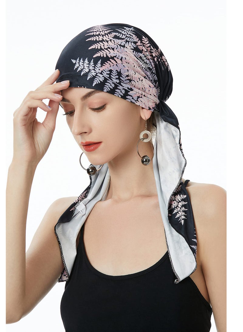 SYOSI Chemo Headwear Pre Tied Head Scarf Headwraps Lightweight Turban Beanie Cap for Women Printed Curved Floral Cloth Hat Muslim Baotou Milk Silk Pullover Small  - Image 3