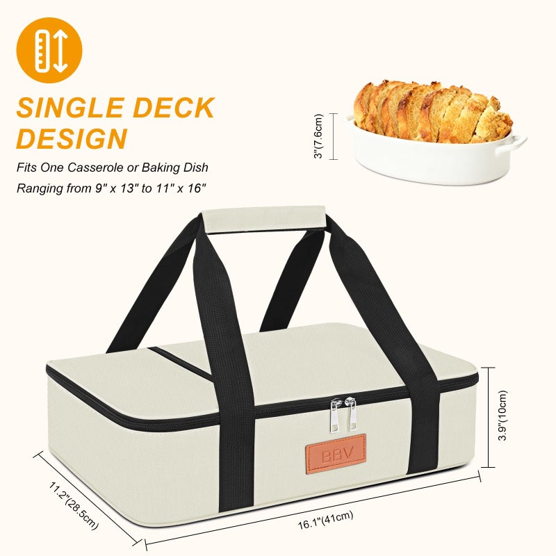 BBV Insulated Casserole Carrier for Hot or Cold Food, Food Warmer Bag Fits 9"x13" Baking Dish, Durable Nylon Leak Proof Food Containers for Travel, Potluck, Parties, Picnic, Cookouts (Beige) - Image 2