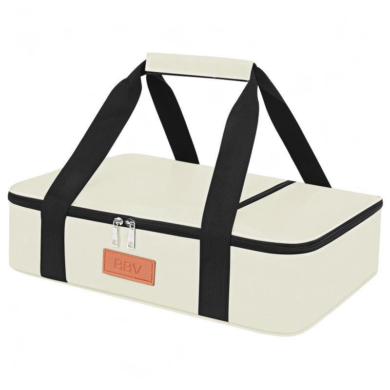 BBV Insulated Casserole Carrier for Hot or Cold Food, Food Warmer Bag Fits 9"x13" Baking Dish, Durable Nylon Leak Proof Food Containers for Travel, Potluck, Parties, Picnic, Cookouts (Beige) - Image 1
