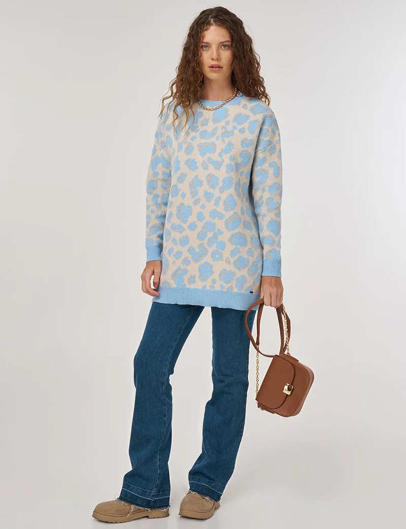 Kayra Patterned Knit Tunic Blue
