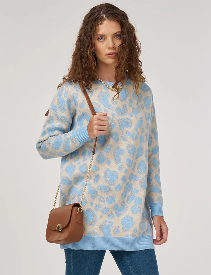 Kayra Patterned Knit Tunic Blue
