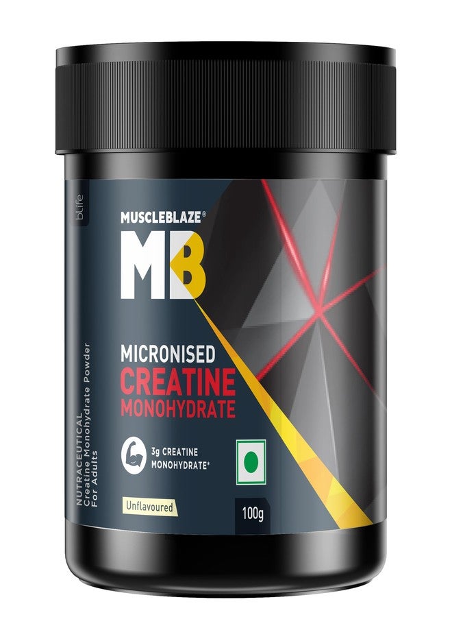 مسل بلايز مسحوق كرياتين أحادي الهيدرات دقيق الميكرون من MuscleBlaze، بدون نكهة (33 حصة، 100 غرام) - Image 1