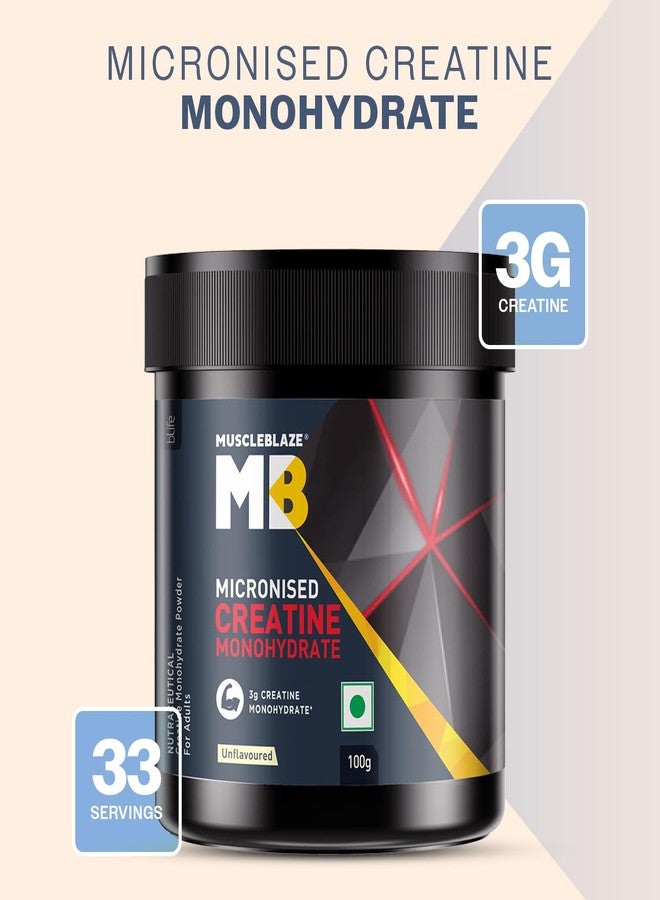 مسل بلايز مسحوق كرياتين أحادي الهيدرات دقيق الميكرون من MuscleBlaze، بدون نكهة (33 حصة، 100 غرام) - Image 2