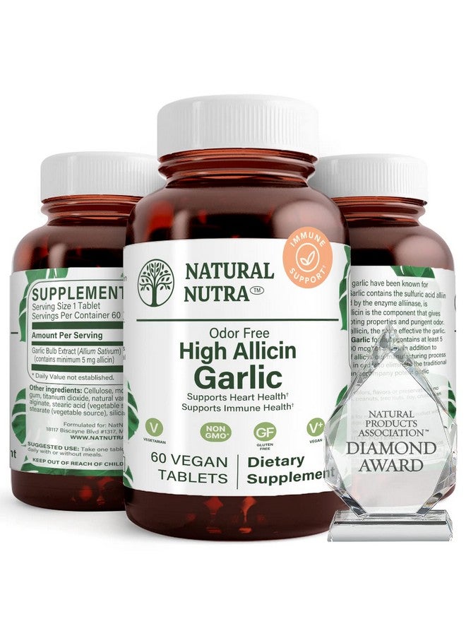 Natural Nutra High Allicin Garlic Supplement, Supports Immune System, Improve Heart Health, Improve Enzymes Health, Better Digestion, Fights Cold and Flu, Vanilla Coating, 500mg, 60 Vegan Tablets - Image 1