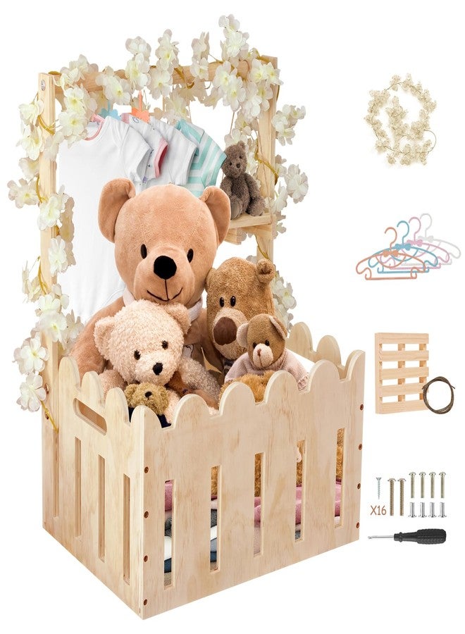 DPDPPL Wooden Baby Shower Crate Closet in Classic Fence Design with Hangers & Handle, Large Crate for Baby Shower Display, Basket for Baby Shower Gifts, Nursery Storage & Decor Organizer - Image 1