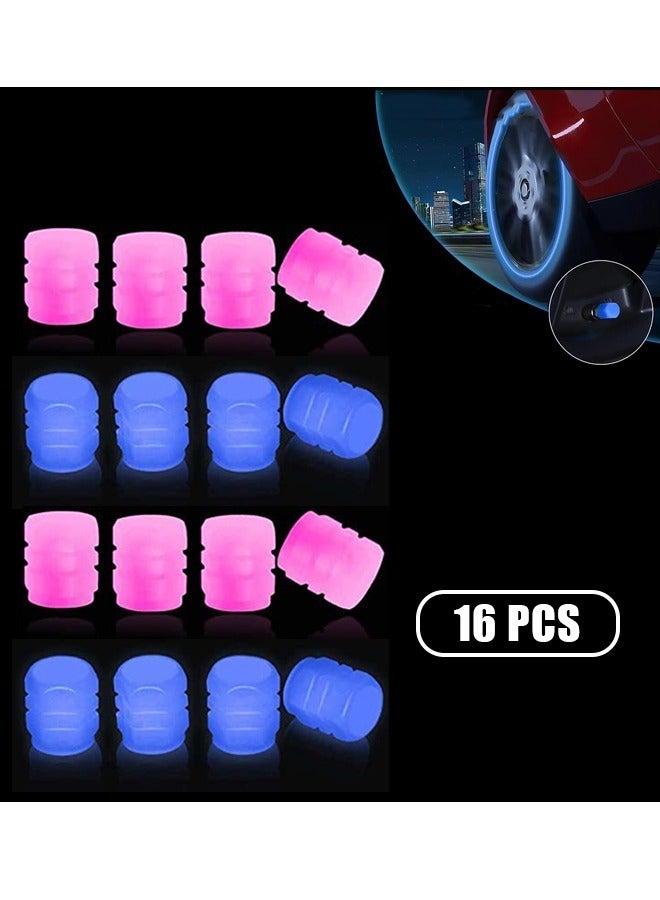 Generic Fluorescent Car Tire Valve Stem Caps, 16Pcs Universal Luminous Tire Air Valves Stem Caps, Glow in The Dark Tire Valves Caps for Most Cars, Motorcycles, and Bicycles (Pink+Blue)  - Image 1