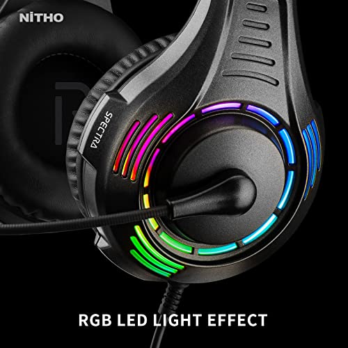 Nitho Spectra Gaming Headset with RGB Light and Microphone, Over-Ear Stereo Headphones for Xbox Series X|S, Xbox One, PS5, PS4, Nintendo Switch, PC, Mobile, 3.5 mm Audio Jack, 50 mm Drivers - Black - Image 2